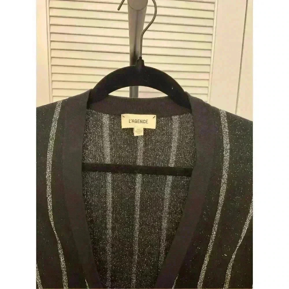 New NWT L’AGENCE Black and Silver Long Knit Cardigan Sz XS - Picture 4 of 4